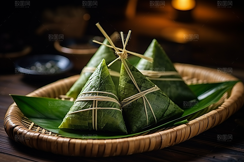 粽子粽叶美味摄影图