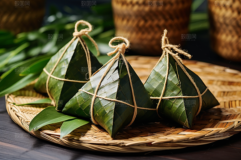 粽子粽叶传统美食摄影图