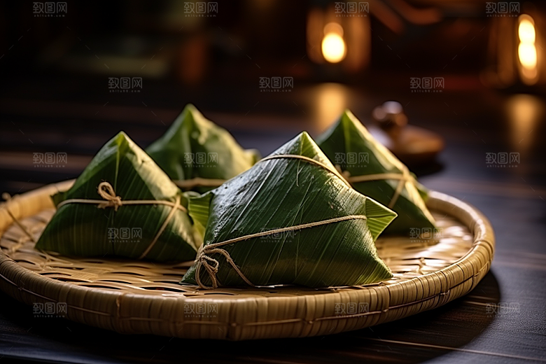 粽子传统美食粽叶摄影图