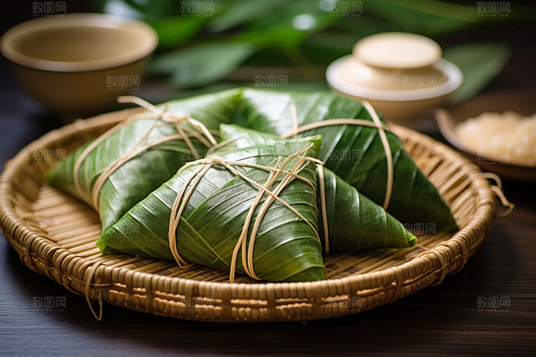 粽子传统美食粽叶摄影图