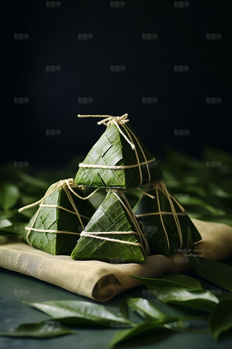 粽子小吃粽叶摄影图