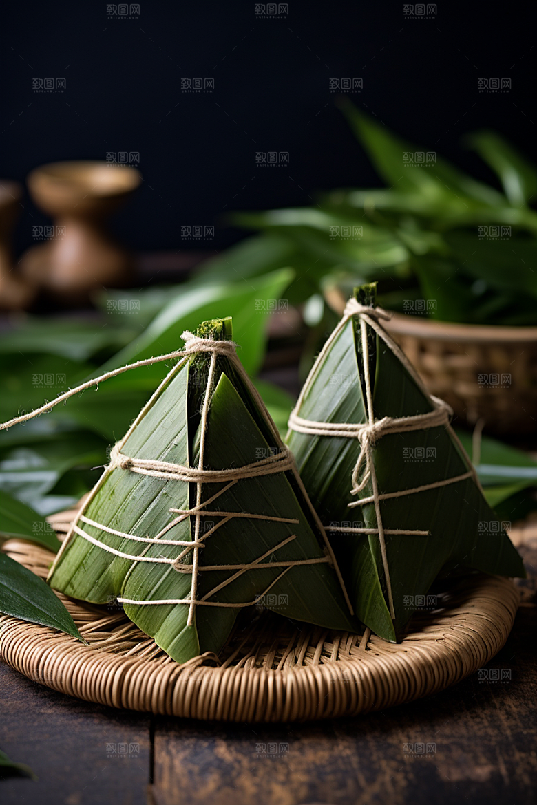 粽子自然粽叶摄影图