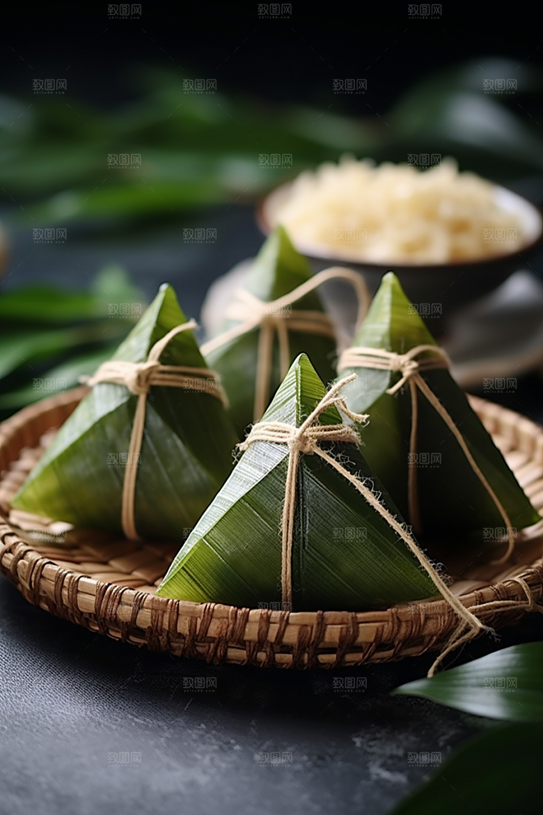 粽子粽叶包粽子摄影图