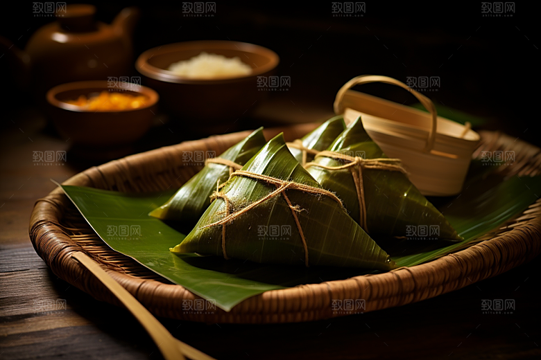 粽子粽叶包粽子摄影图