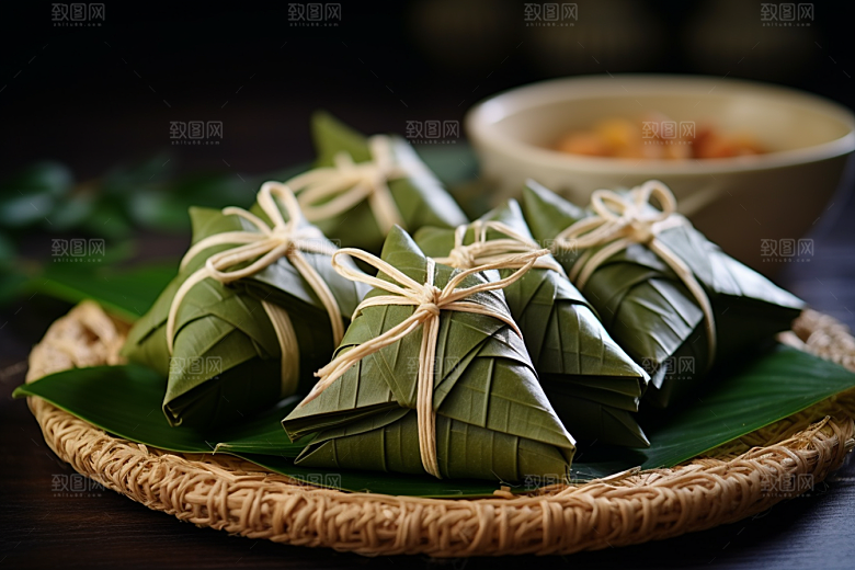 粽子粽叶传统美食摄影图