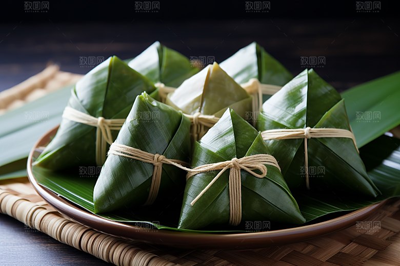 粽子粽叶传统美食摄影图