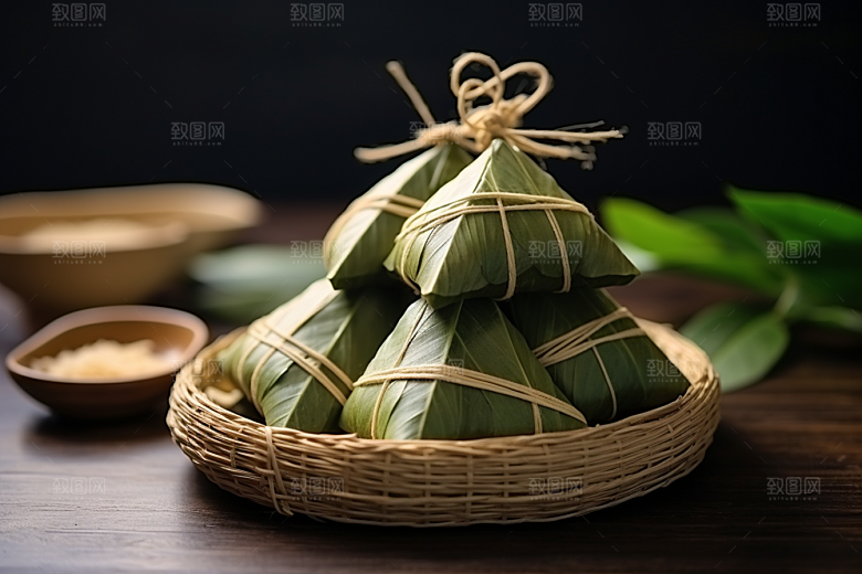 粽子粽叶美味摄影图
