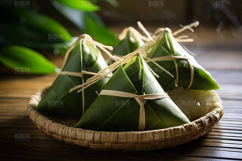 粽子小吃粽叶摄影图