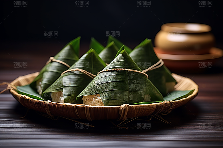 粽子小吃粽叶摄影图