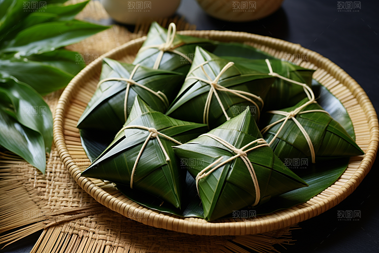 粽子自然粽叶摄影图