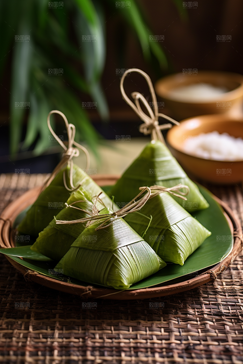 粽子粽叶传统美食摄影图