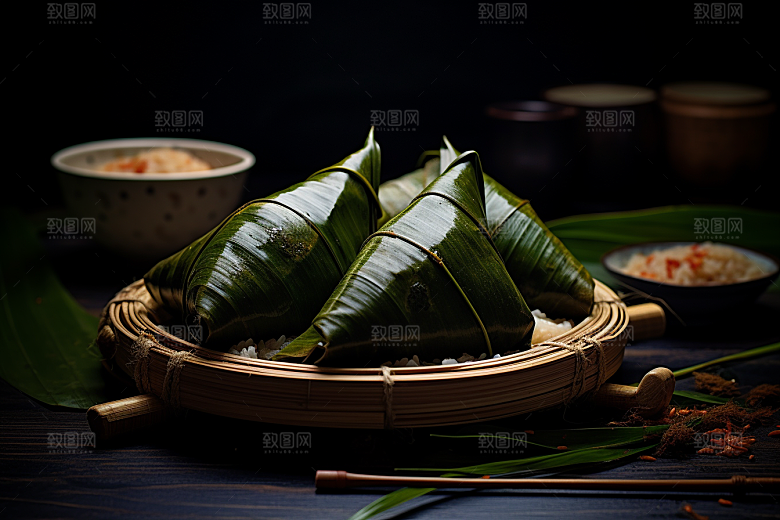粽子传统美食粽叶摄影图