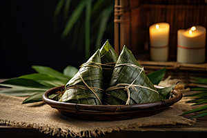 粽子传统美食粽叶摄影图