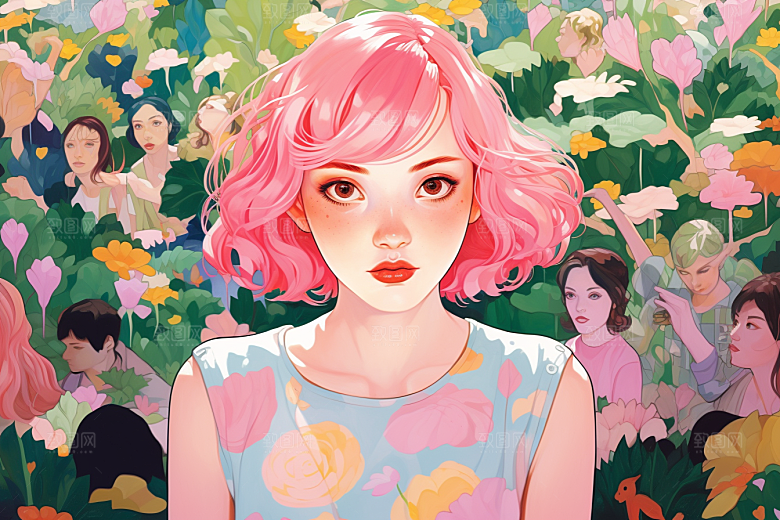 多巴胺女孩缤纷彩色插画