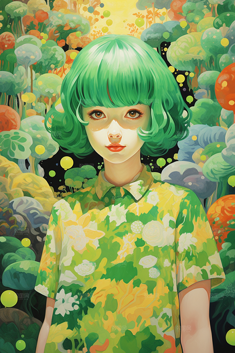 多巴胺女孩可爱形象插画