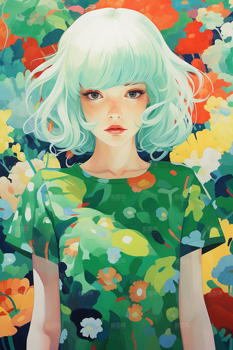 多巴胺女孩艺术感少女插画