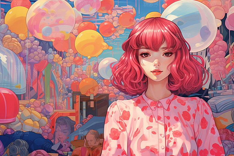 多巴胺女孩可爱艺术感插画