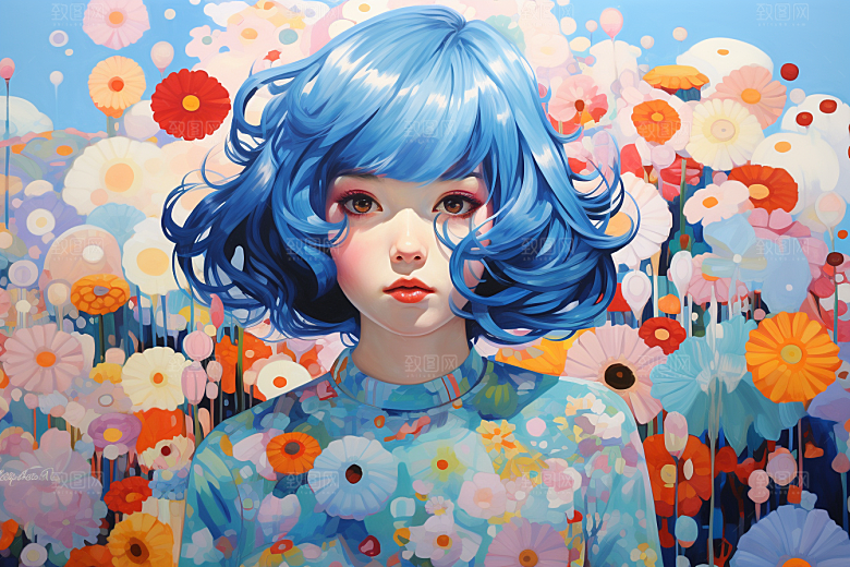 多巴胺女孩缤纷形象插画