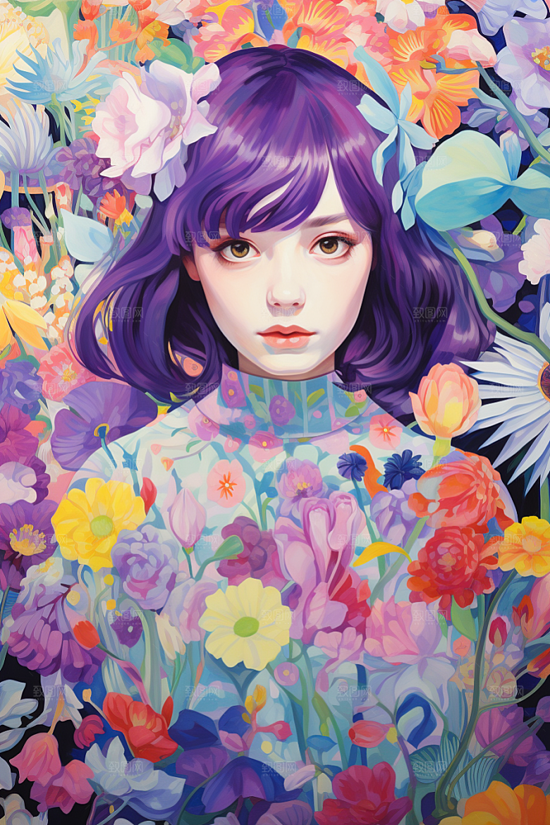 多巴胺女孩艺术感少女插画