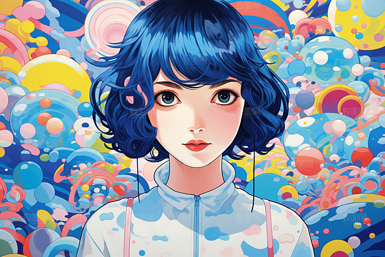 多巴胺女孩少女五彩斑斓插画