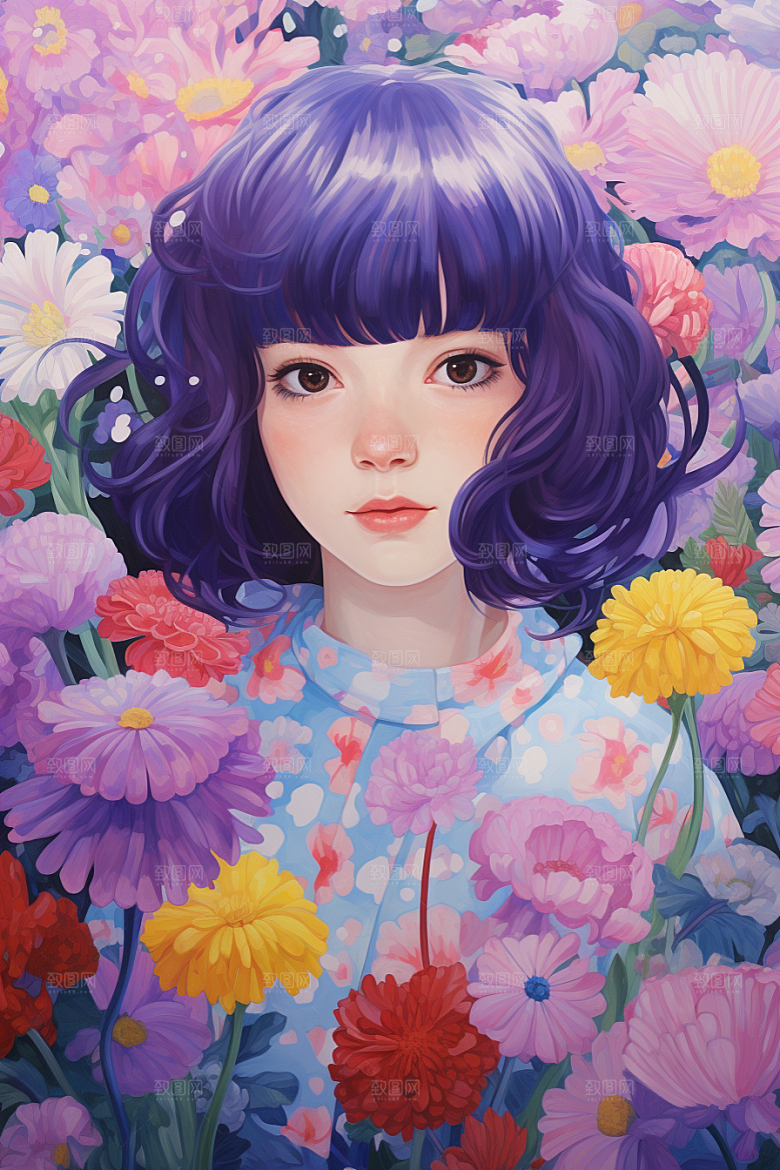 多巴胺女孩五彩斑斓穿搭插画