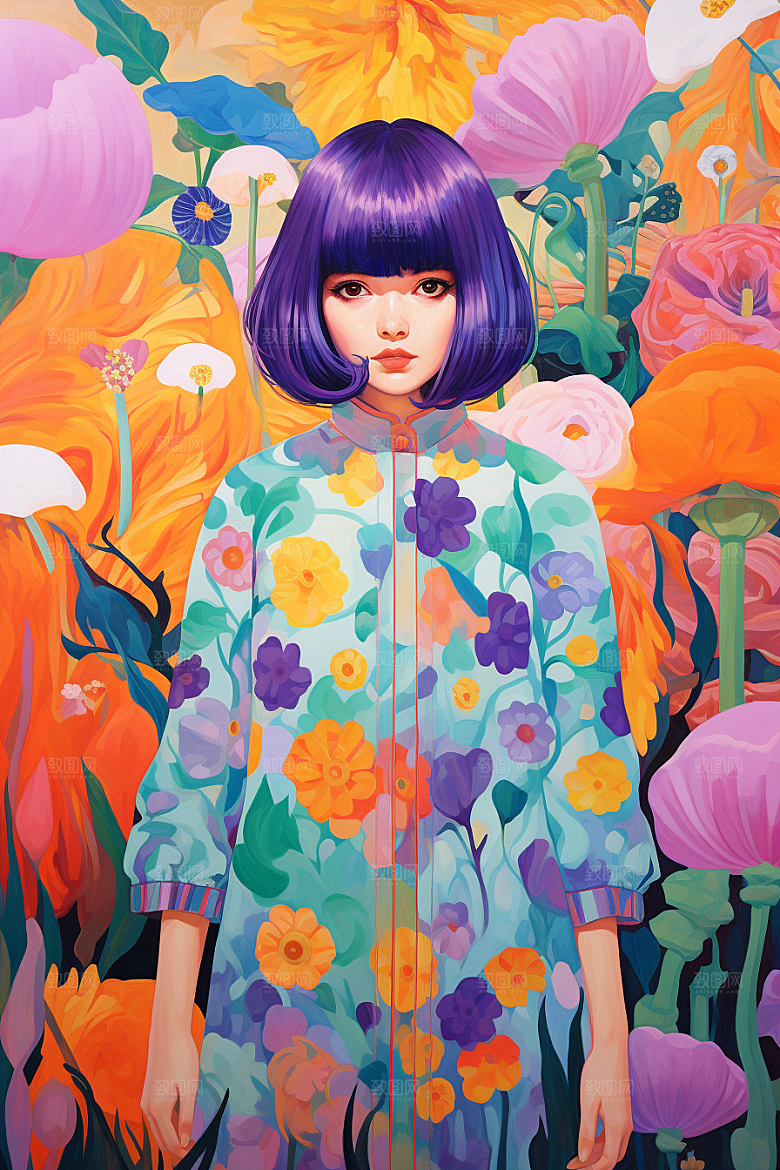 多巴胺女孩彩色少女插画