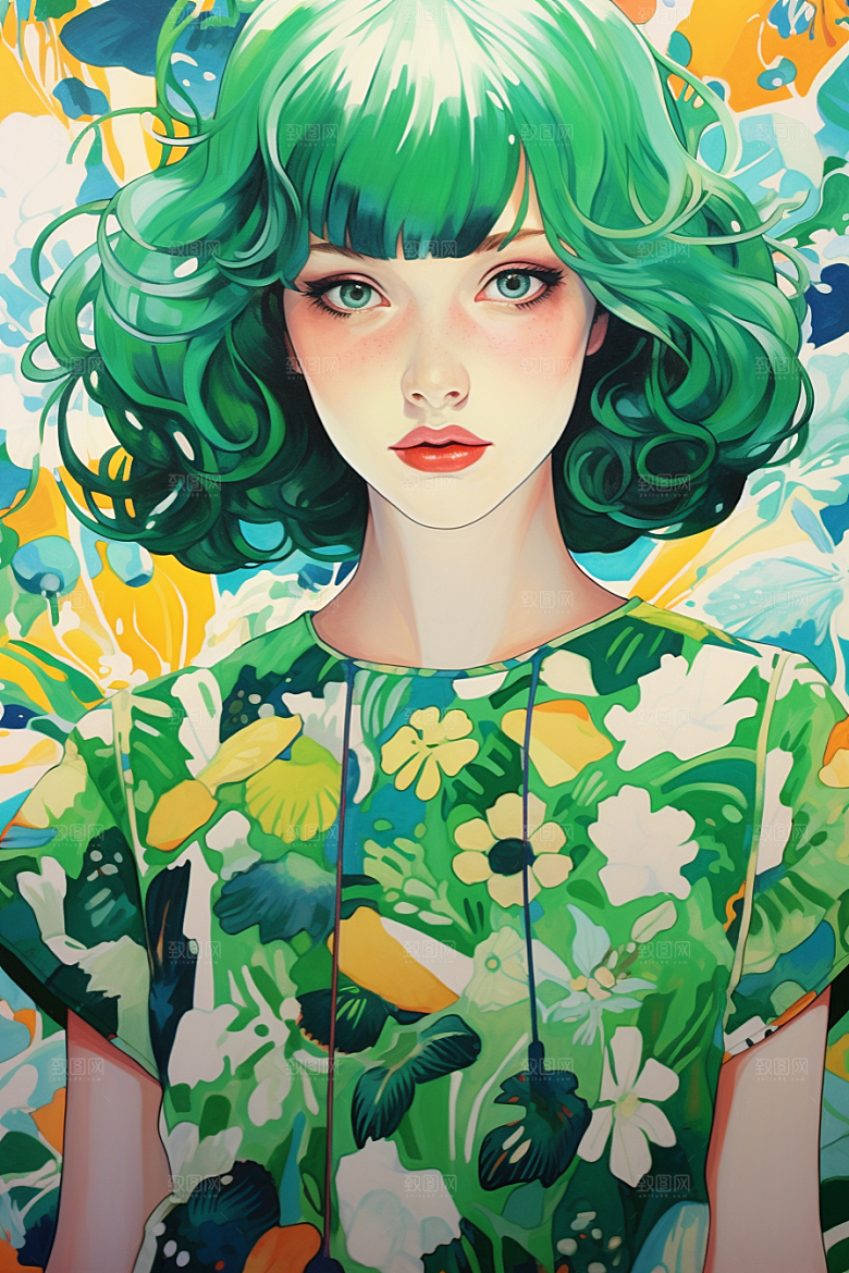 多巴胺女孩少女彩色插画