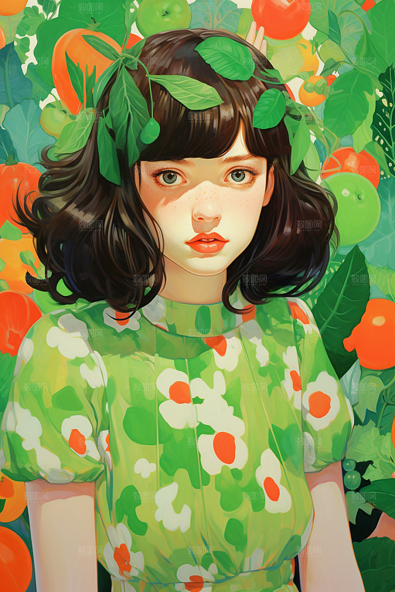 多巴胺女孩穿搭艺术感插画