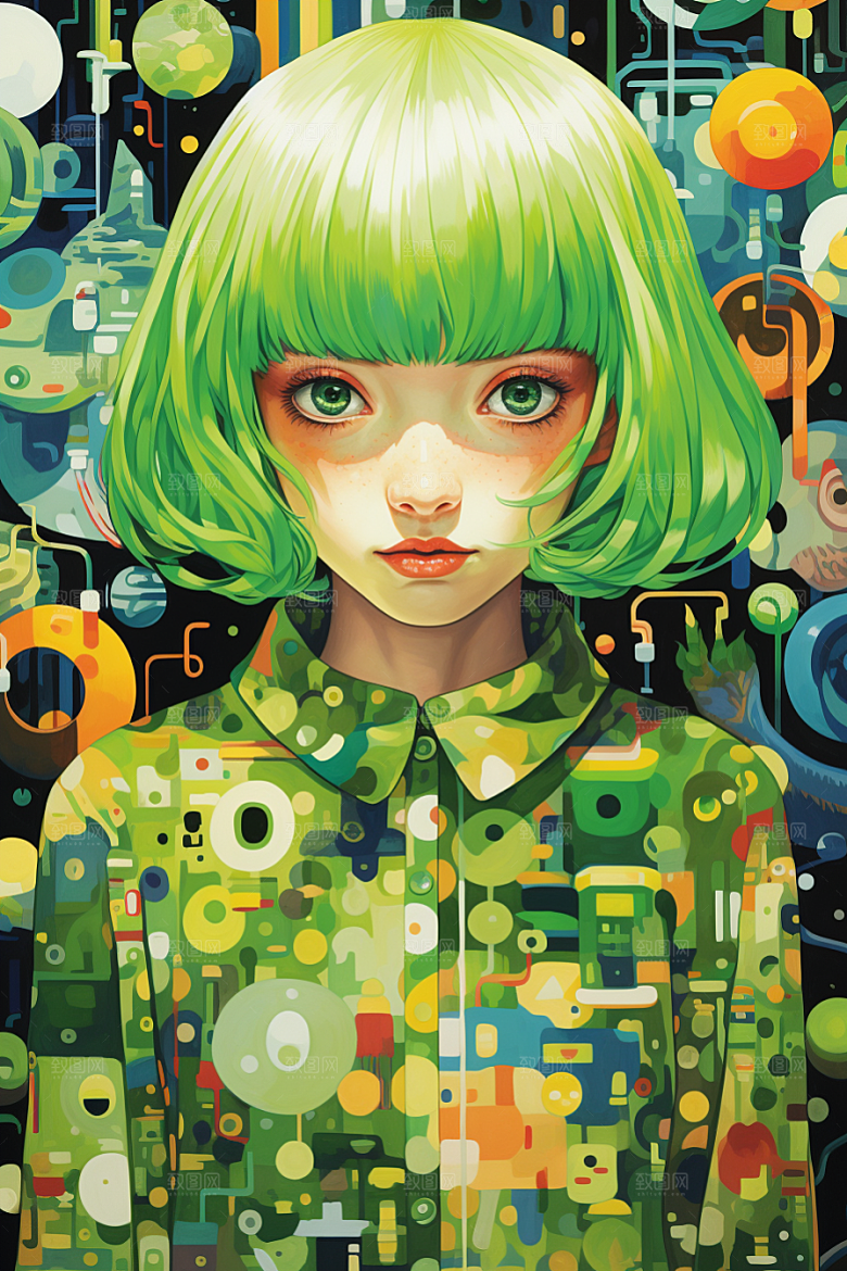 多巴胺女孩手绘缤纷插画