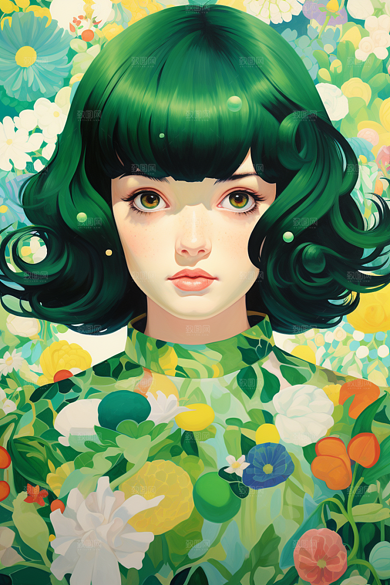 多巴胺女孩彩色可爱插画