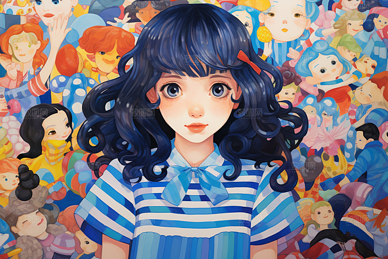 多巴胺女孩艺术感缤纷插画