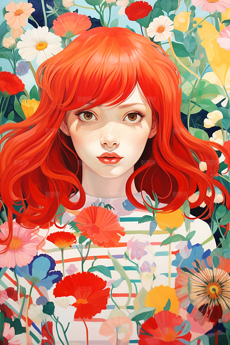多巴胺女孩缤纷形象插画