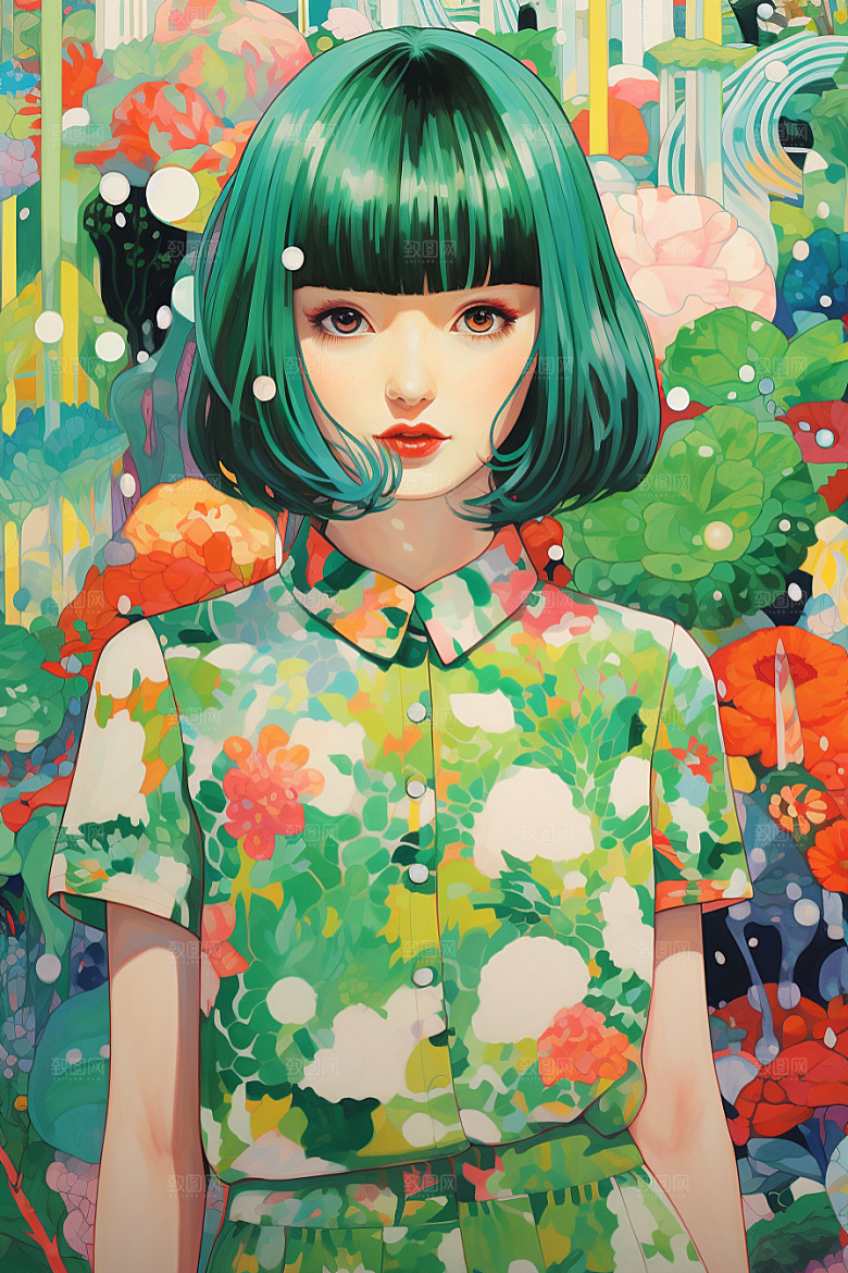 多巴胺女孩缤纷高清插画