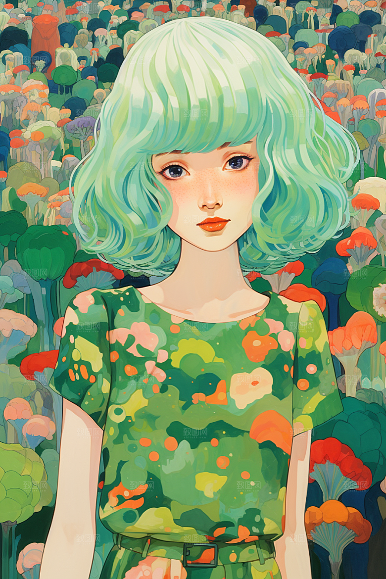 多巴胺女孩少女穿搭插画