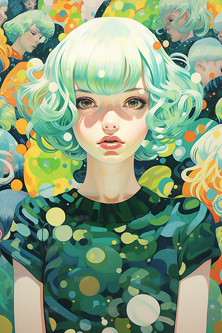 多巴胺女孩缤纷可爱插画