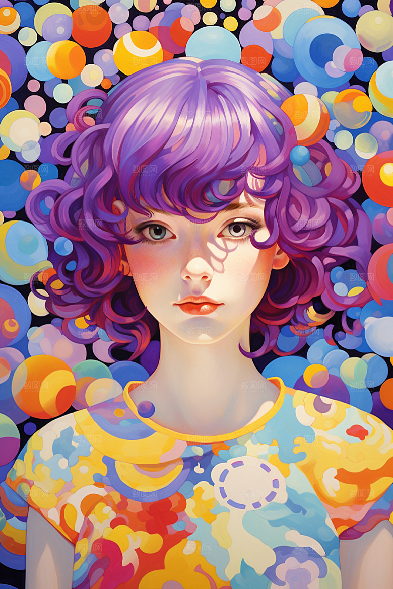 多巴胺女孩高清缤纷插画