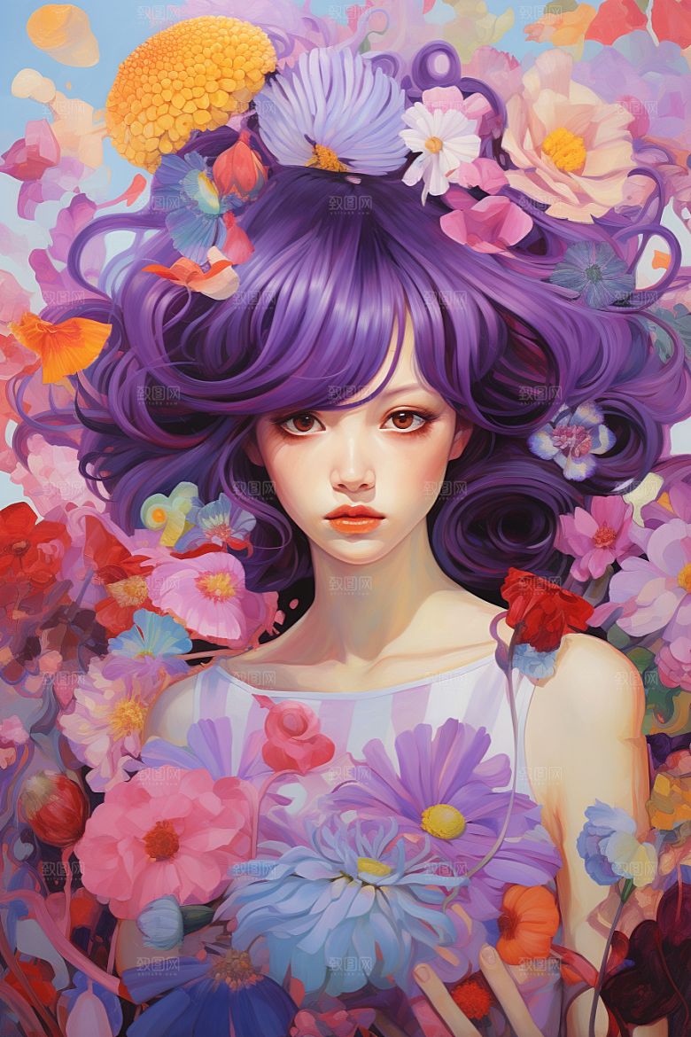 多巴胺女孩彩色艺术感插画