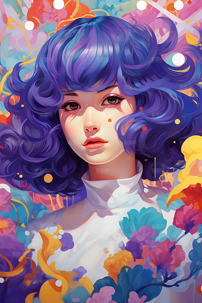 多巴胺女孩彩色缤纷插画
