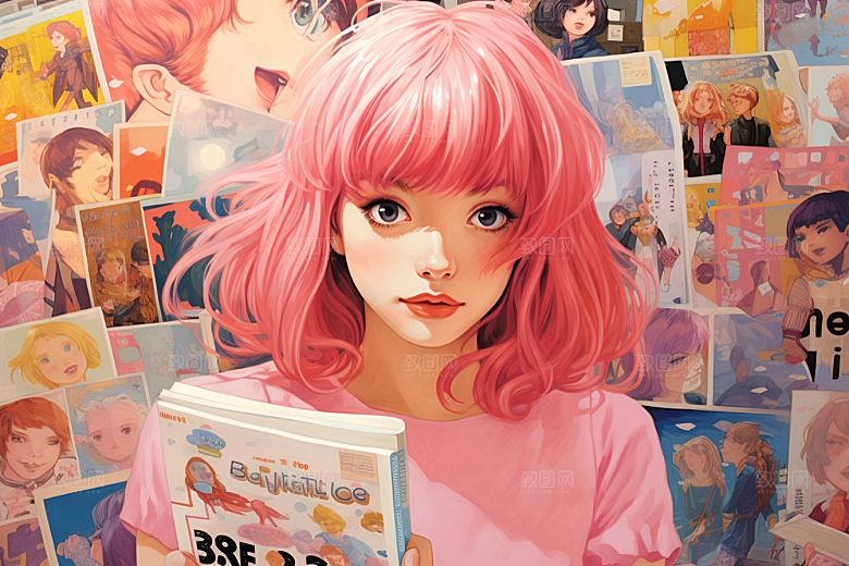 多巴胺女孩艺术感手绘插画