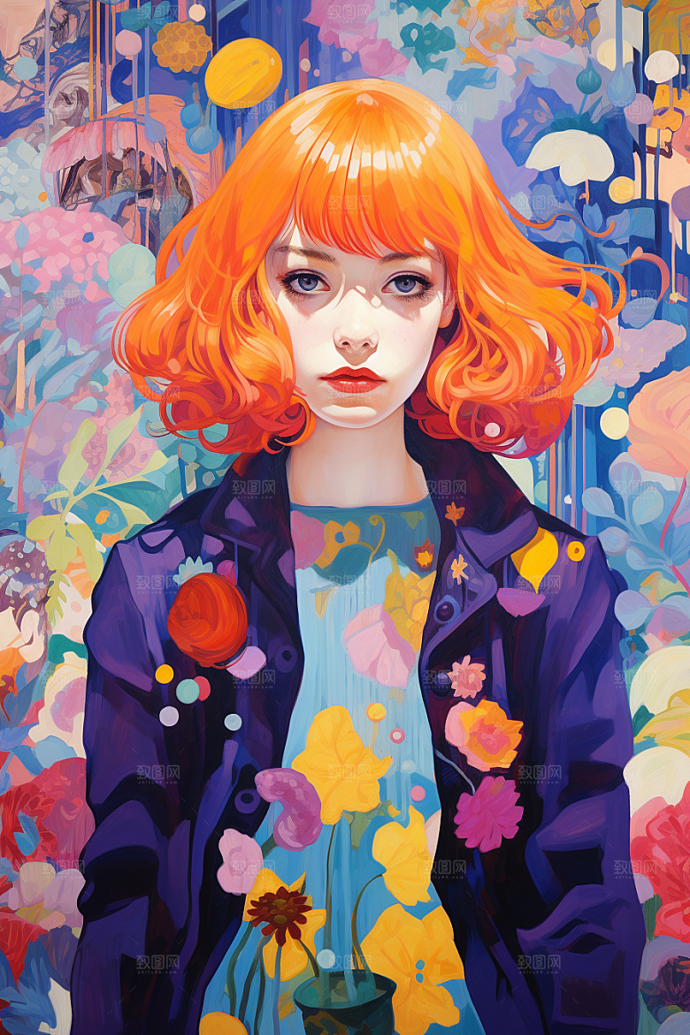 多巴胺女孩高清手绘插画