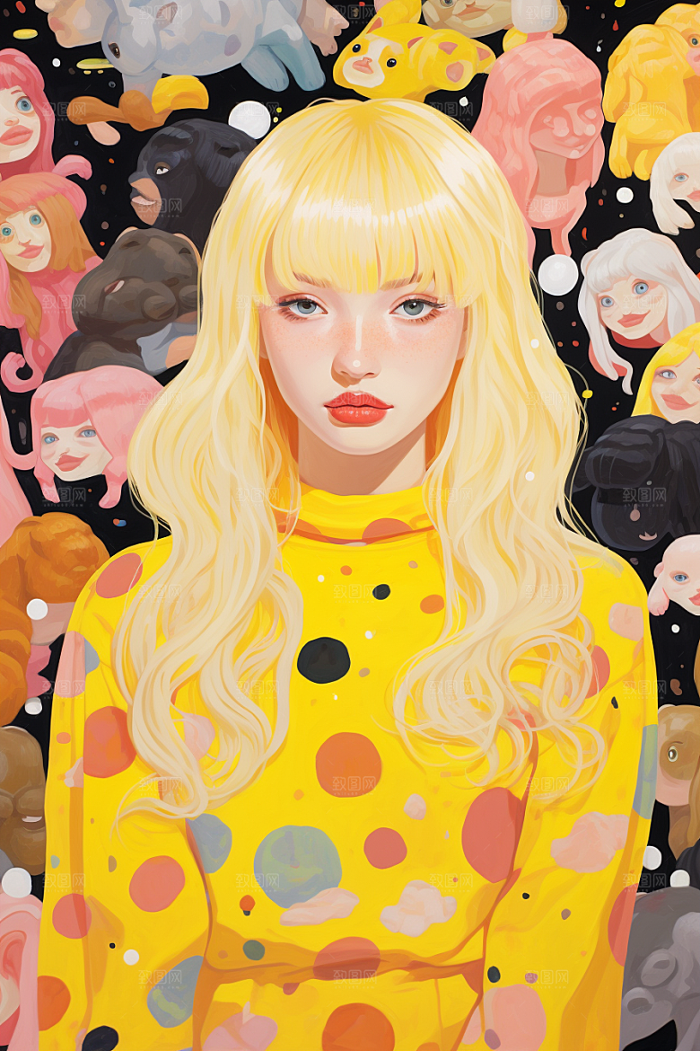 多巴胺女孩缤纷彩色插画