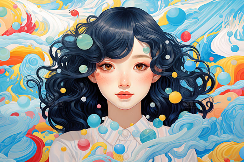 多巴胺女孩缤纷少女插画