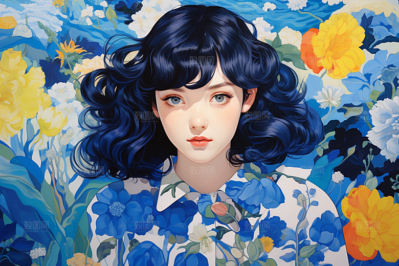 多巴胺女孩彩色高清插画