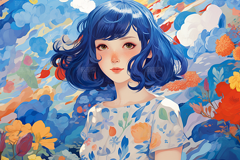 多巴胺女孩手绘缤纷插画