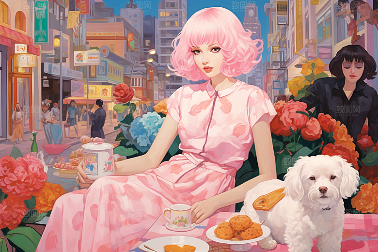 多巴胺女孩穿搭彩色插画
