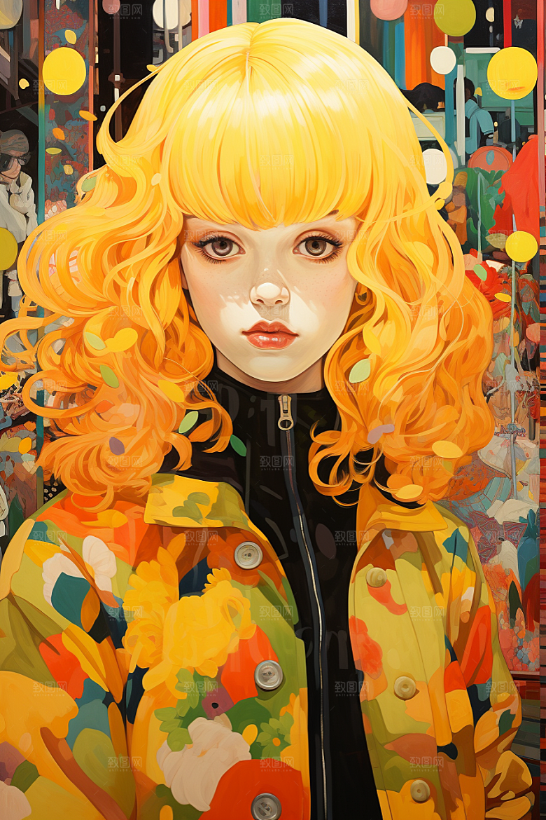 多巴胺女孩高清五彩斑斓插画