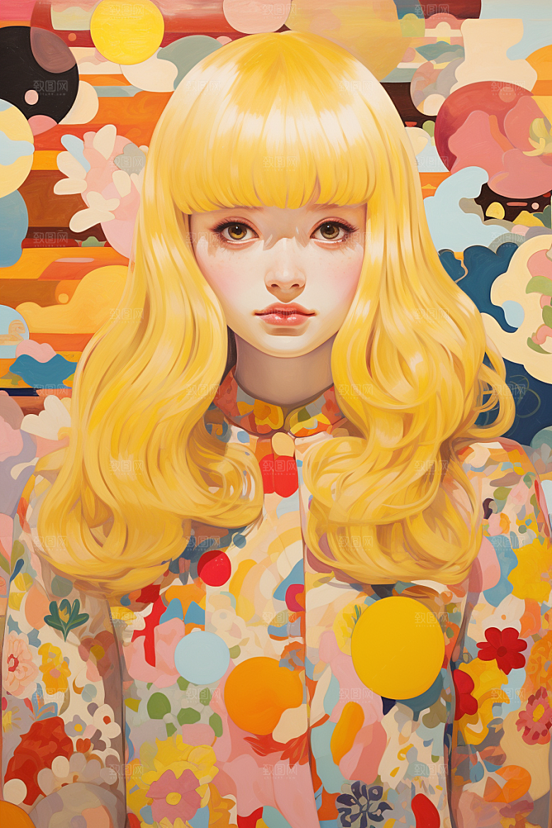 多巴胺女孩手绘缤纷插画
