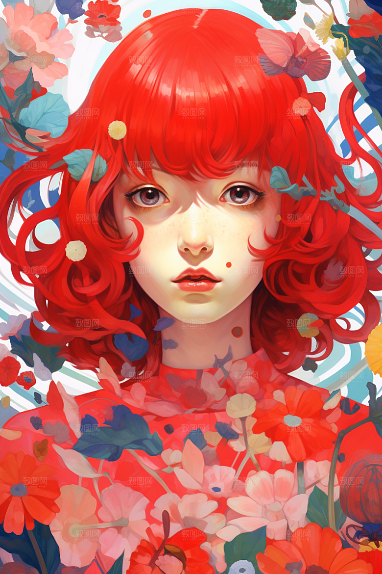 多巴胺女孩五彩斑斓缤纷插画