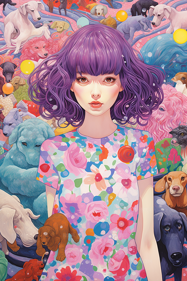 多巴胺女孩穿搭形象插画