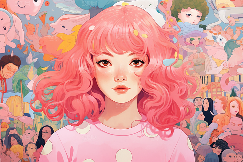 多巴胺女孩彩色五彩斑斓插画